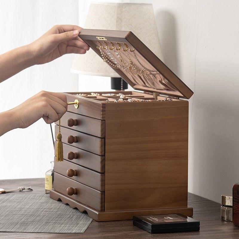 【1484人】实木首饰盒带锁大容量复古耳钉耳环项链首饰收纳盒