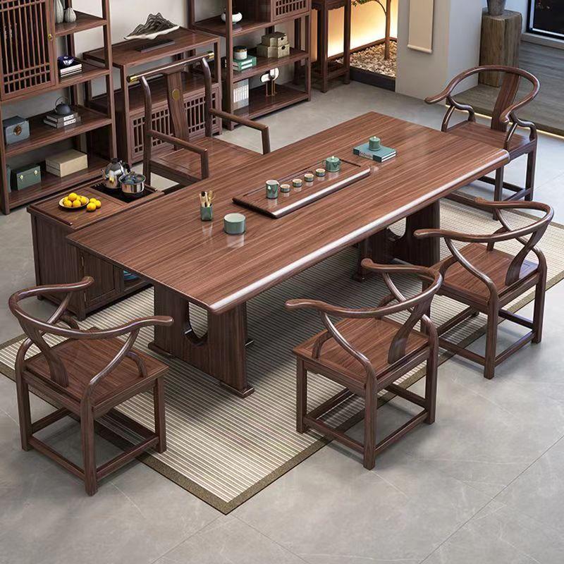 新中式乌金木实木大板茶桌椅组合家用茶台一体茶桌办公室接待茶几