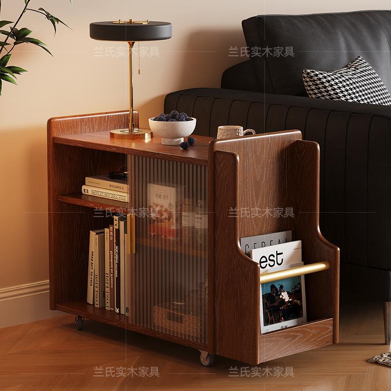 实木边几小推车可移动沙发边柜2025新款客厅小茶几家用中古风茶台