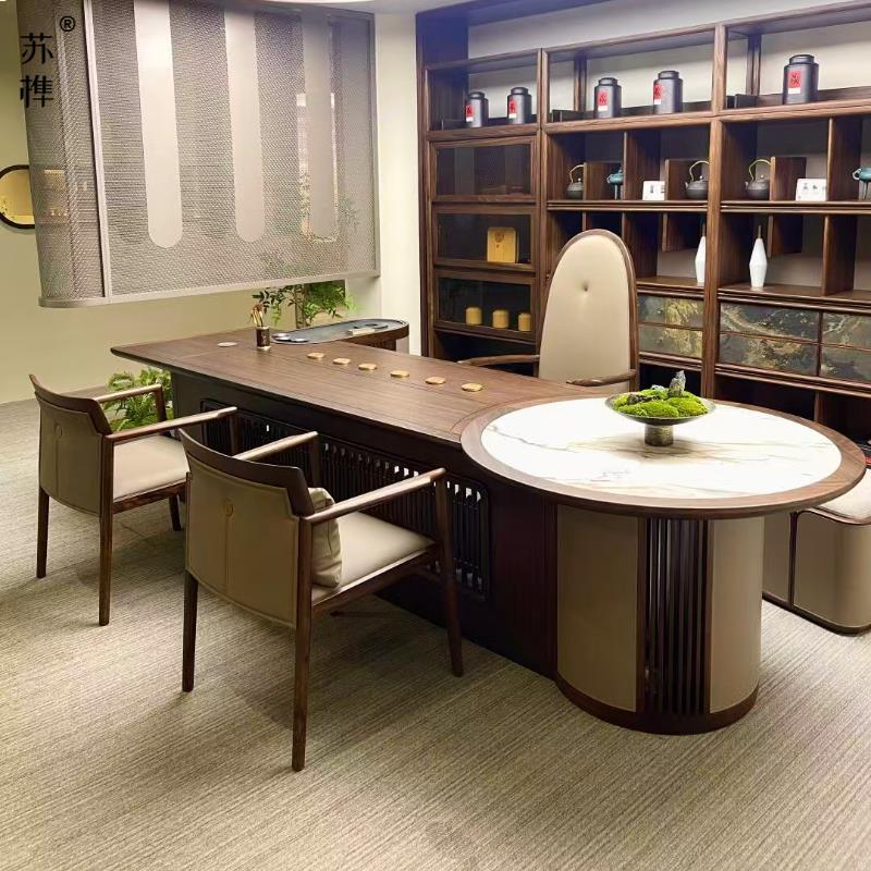 新中式北美黑胡桃木大板茶桌椅组合现代简约设计感创意实木泡茶台