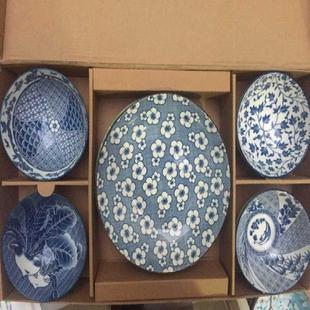 日式 陶瓷餐具 复古青花卡通雪花瓷 商务婚庆礼品4碗2盘礼品套装