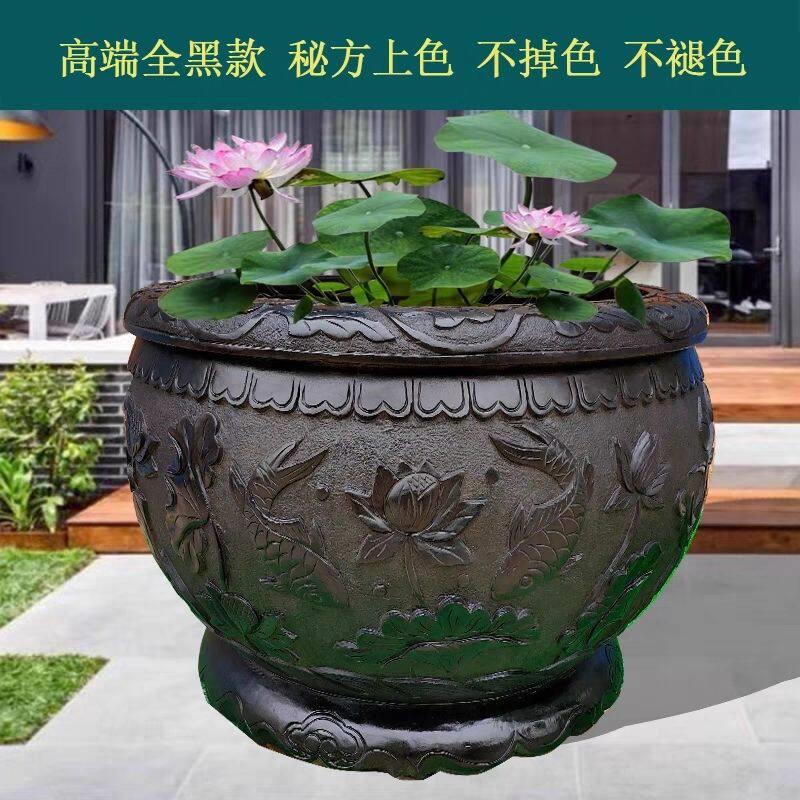 石雕鱼缸花盆圆缸荷花摆件青石石缸石头室外水缸养鱼仿古门海庭院