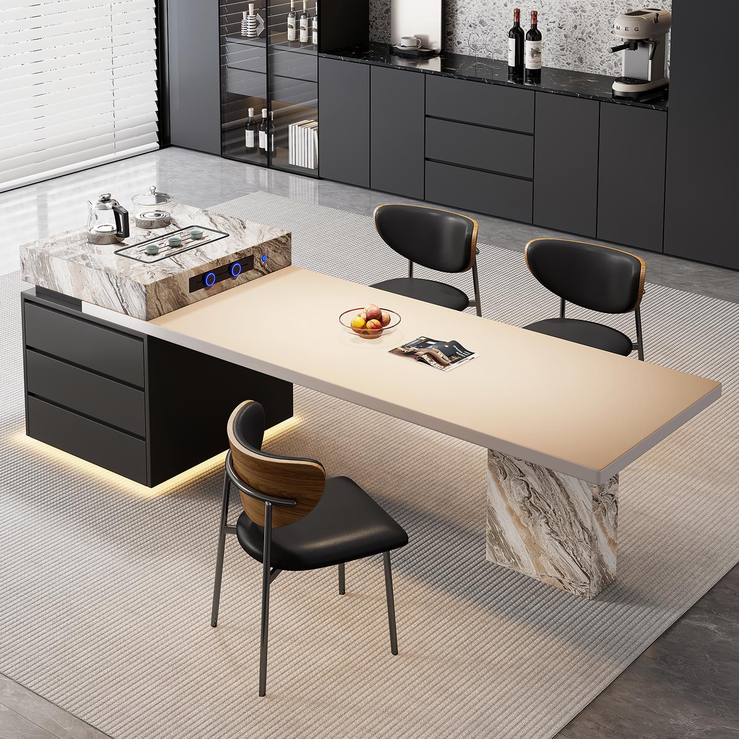 岩板岛台餐桌一体家用可伸缩大别墅意式高端多功能厨房中岛台定制