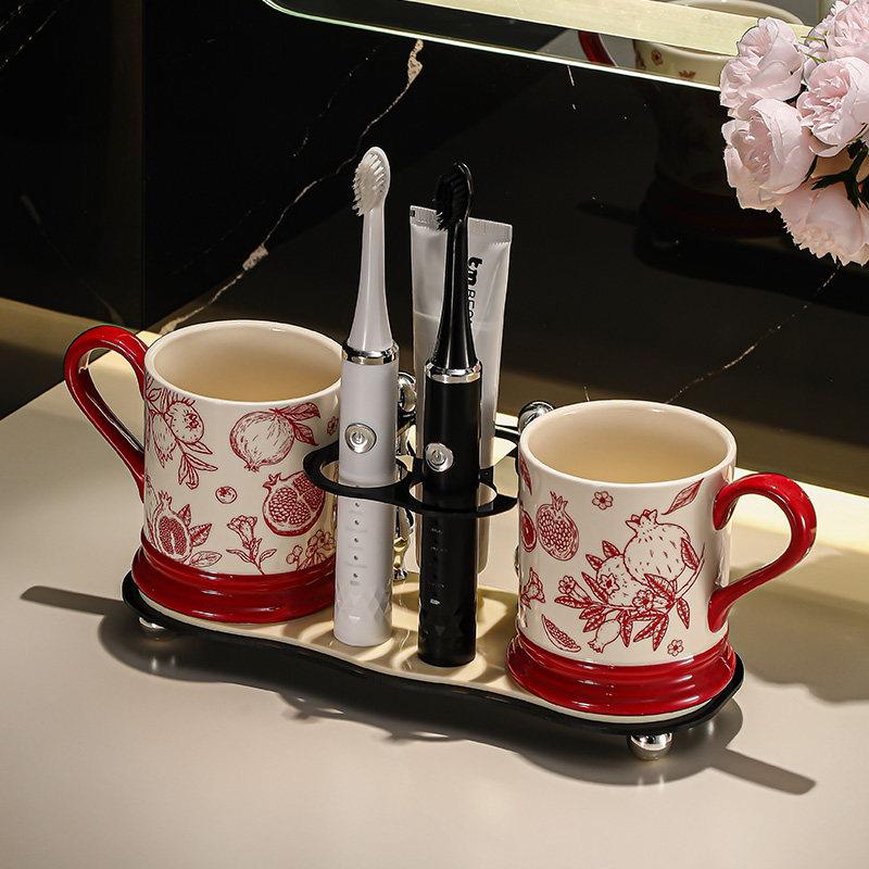 结婚洗漱杯家庭套装情侣刷牙杯一对陶瓷漱口杯牙刷置物架婚庆用品