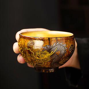 福州天然漆器茶具大漆手绘龙杯茶杯纯手工金盏茶碗主人杯龙年礼品