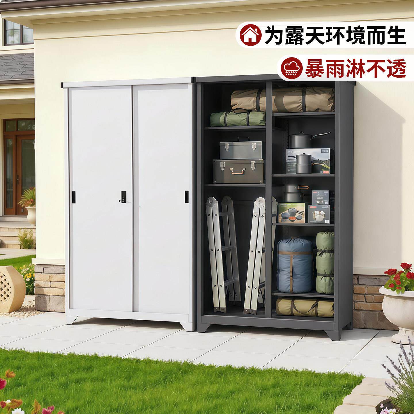 庭院防水储物柜户外庭院带锁置物柜防晒防锈室外花园大容量杂物柜