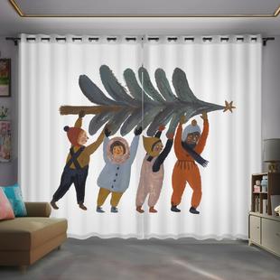 北欧小众插画 画定制窗帘趣味艺术治愈系儿童房卧室飘窗宿舍遮光