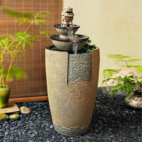 新中式流水摆件室内客厅电视柜旁循环水喷泉落地新居开业招财景观