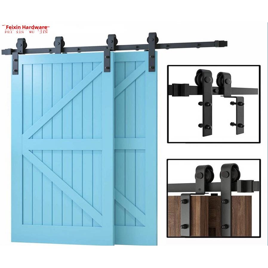 谷仓门五金吊轨轨道滑轨配件全套滑动门单轨双门重叠滑轮门轨单轨
