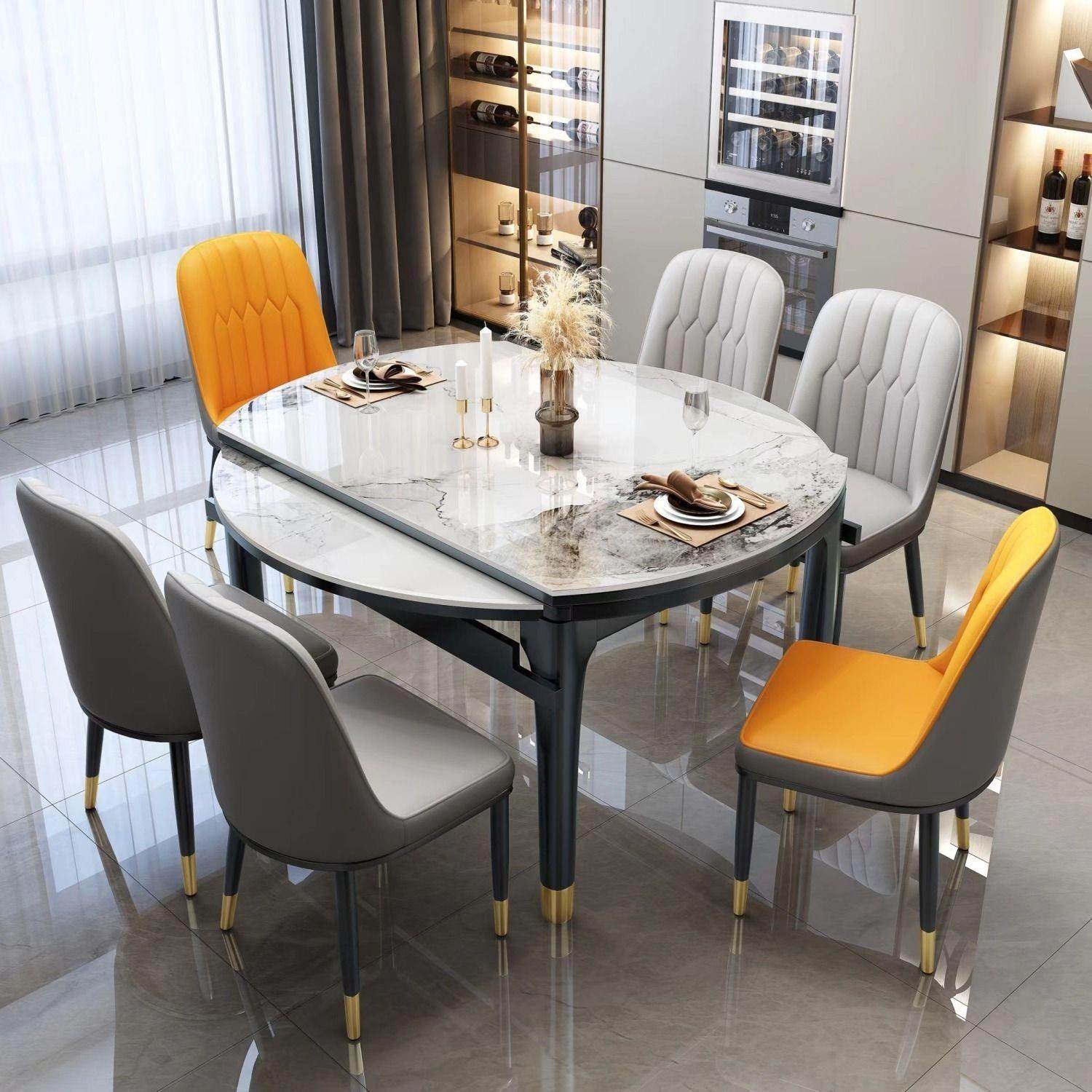 轻型豪华板岩餐桌和椅子组合现代简约小公寓餐厅家庭伸缩折叠方形,住宅家具,岩板餐桌,淘宝优惠券,粉丝福利购,淘宝优惠卷