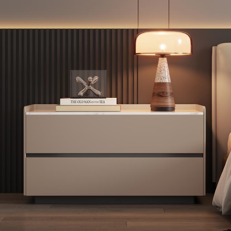 大尺寸实木床头柜简约现代卧室床边柜新款轻奢高级感岩板收纳柜子