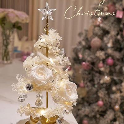 白色圣诞树灯饰复古轻奢台灯圣诞节铃铛装饰卧室氛围灯DIY礼物