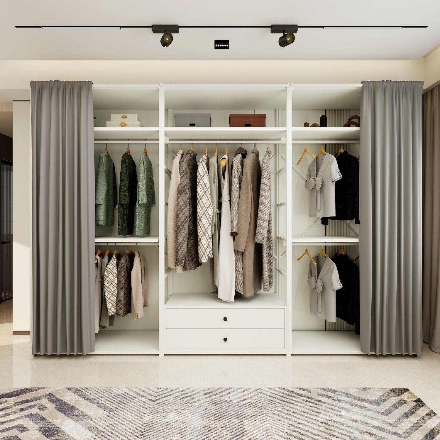 双层开放式金属框架组合衣柜落地式衣架老树衣帽间步入式衣架