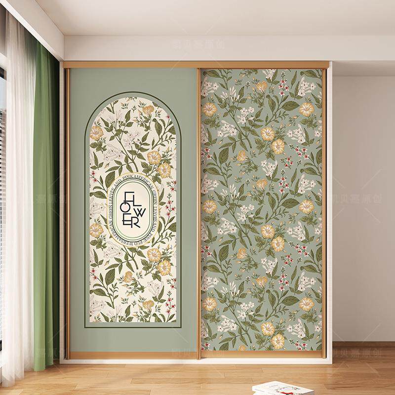 法式覆古花卉衣柜贴纸翻新自粘高级感柜子改造玻璃拉门拉门美化