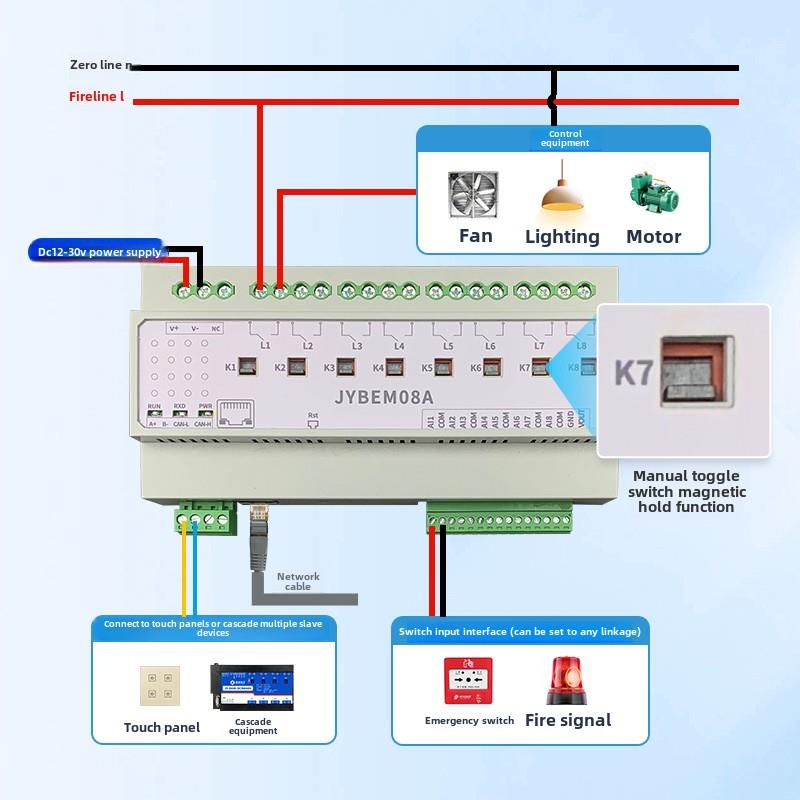 8路智能照明控制模块50A磁保持大电流继电器开关Rs485网口Bem08