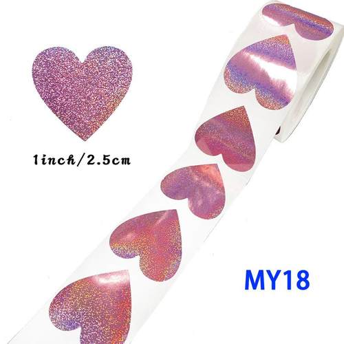 500/卷1/1.5英寸粉色爱心MY18镭射情人节封口装饰不干胶贴纸标签