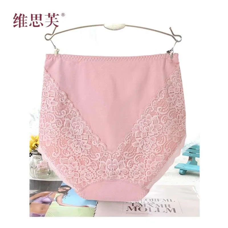 维思芙高腰内裤女纯棉裆收腹包性感大蕾丝臀码棉质面料女士三新品