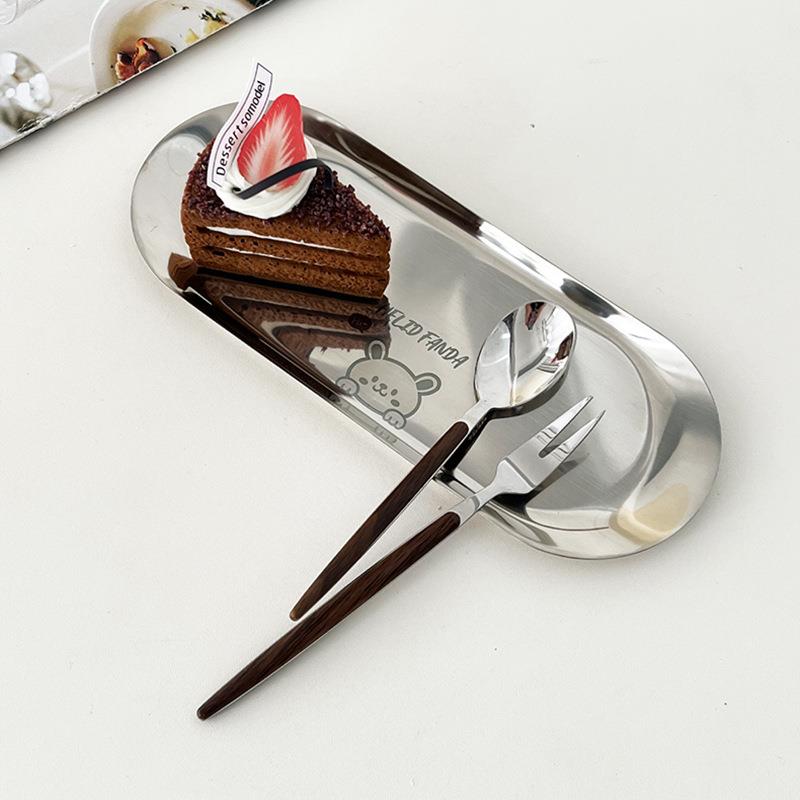 亚马逊不锈钢水果叉套装家用甜品勺子水果签果插酒店西餐二齿叉子