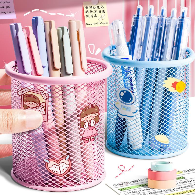 金属笔筒办公室桌面学生笔桶收纳盒大容量超大铁网简约铅笔筒儿童