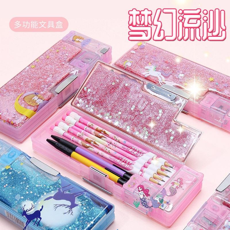 网红流沙文具盒女孩卡通儿童铅笔盒学生可爱简约创意塑料可爱笔袋