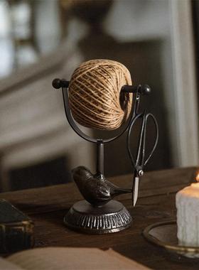 美式复古铸铁工艺小鸟麻绳线整理架摆件线轴花园装饰橱窗陈列道具