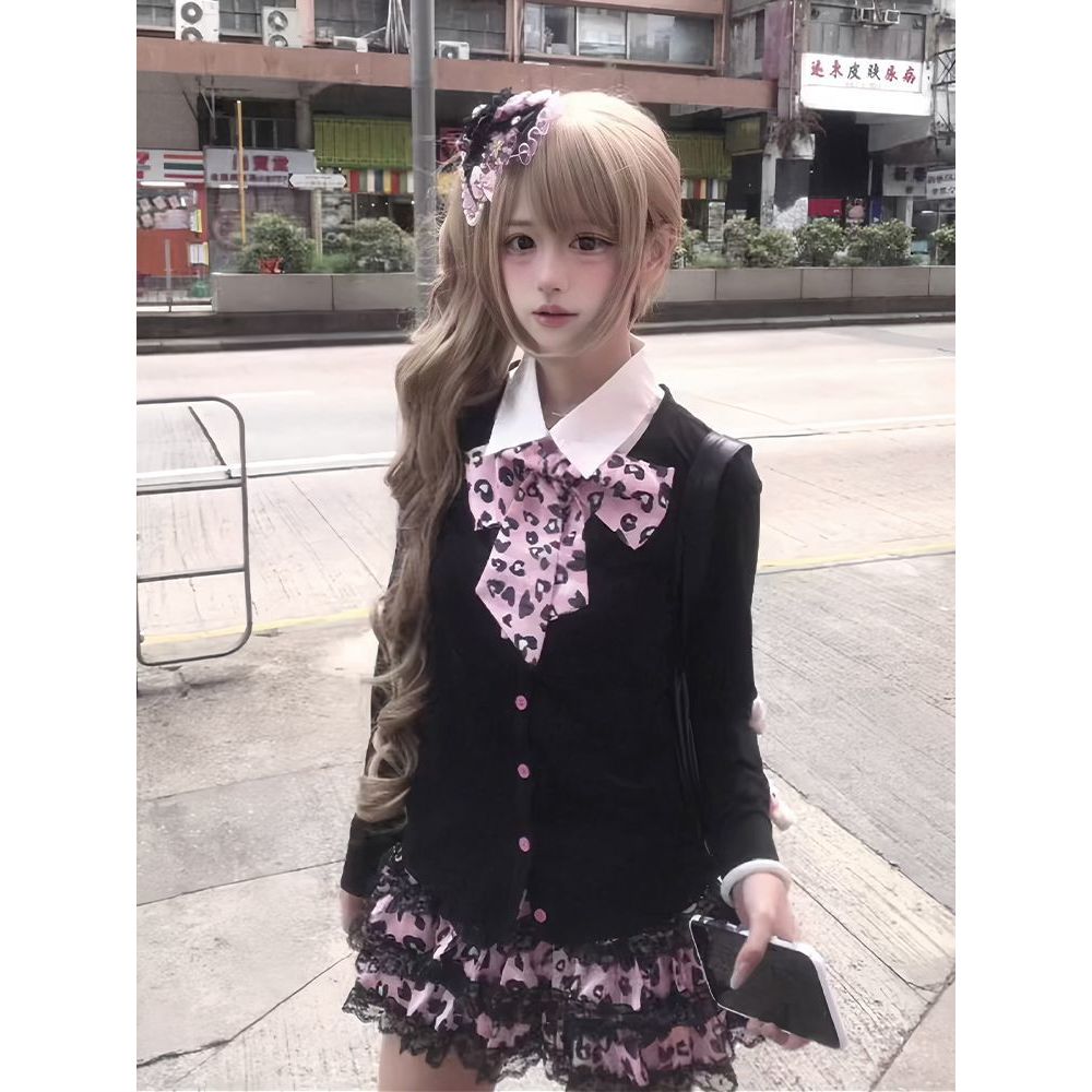 古早洋娃娃套装 日系樱花妹甜美可爱长袖上衣+半裙两件套2025秋季