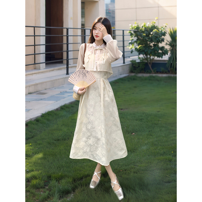 新中式女装小个子连衣裙套装民国小洋装两件套仙女裙子气质超仙