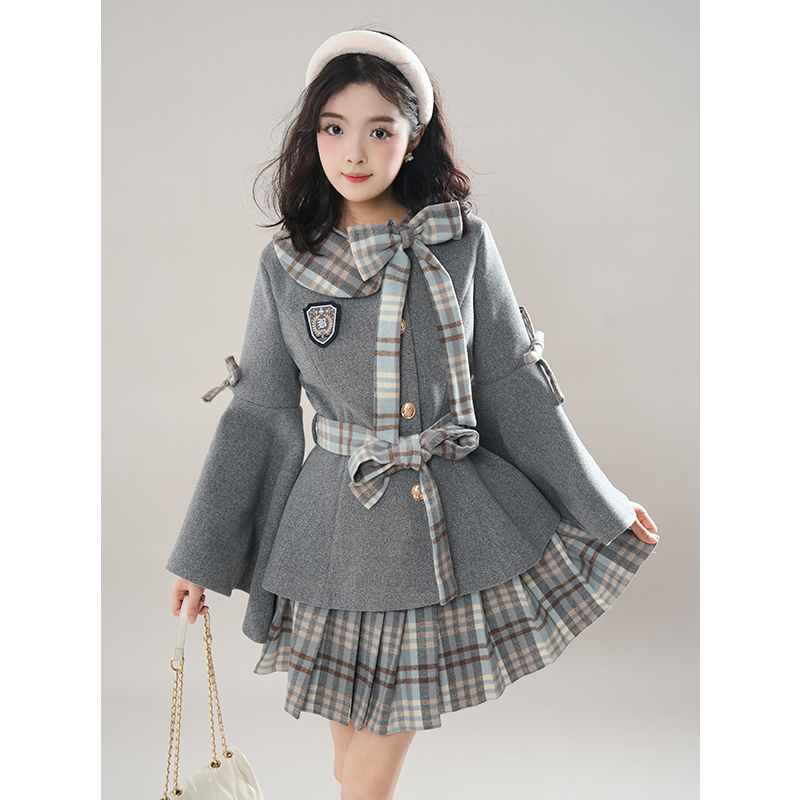 法式富家千金套装女秋季2025新款高级感毛呢外套+百褶半裙两件套