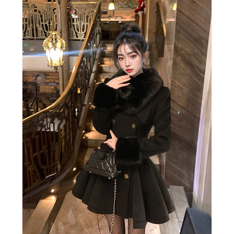 掐腰夹棉毛呢大衣韩系高级感秋冬季新款小个子加厚显瘦毛呢外套女