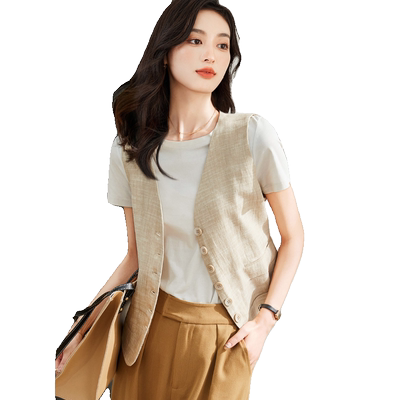 诗写 西装马甲2025年夏季新款女无袖坎肩通勤气质复古背心外套