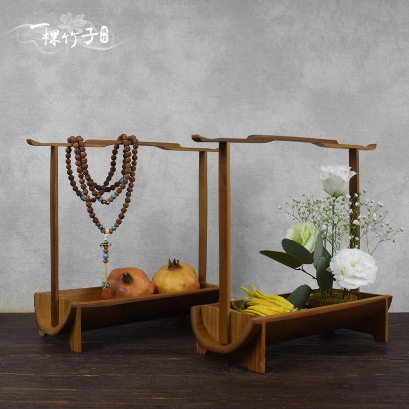中式竹制茶点盘器皿禅意点心糕点托盘复古水果盘客厅茶几天然果篮