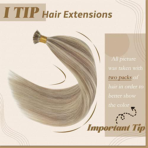 YoungSee Ash Blonde I Tip Hair Extensions Human Hair 16 Inch