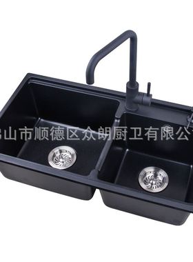 【货】石英石厨房水槽黑色花岗岩双槽水槽洗菜盆SYS7843
