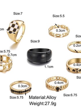 Black white checkerboard peach heart resin joint ring 黑戒指