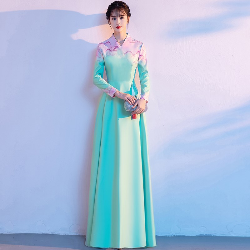 极速大合唱演出服女长裙成人宴会指挥服装舞台荷塘月色舞蹈表演服