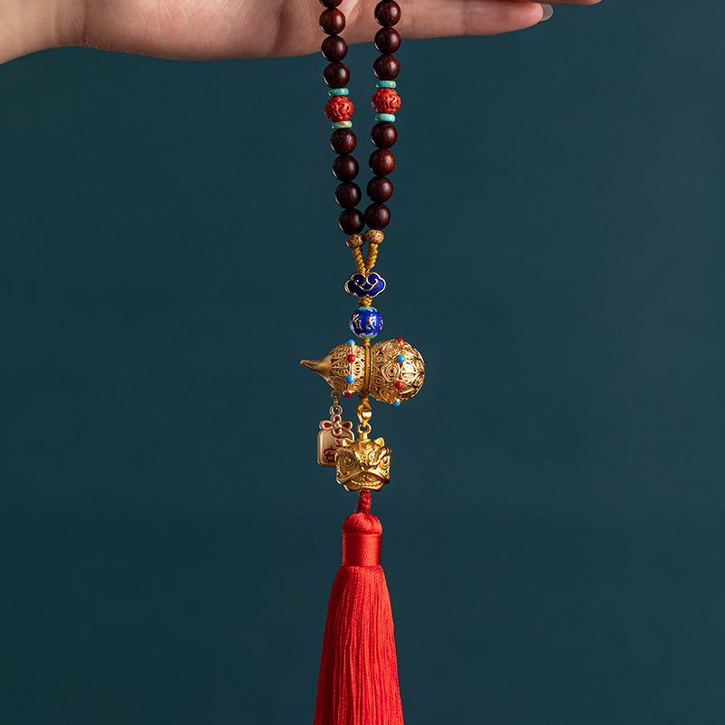 极速高档汽车挂件黄铜葫芦平安符后视镜挂饰弥勒佛醒狮车内饰品吊