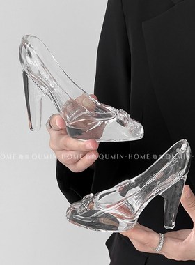 极速灰姑娘水晶玻璃鞋女透明玻璃摆件公主鞋结婚520情人节礼物送