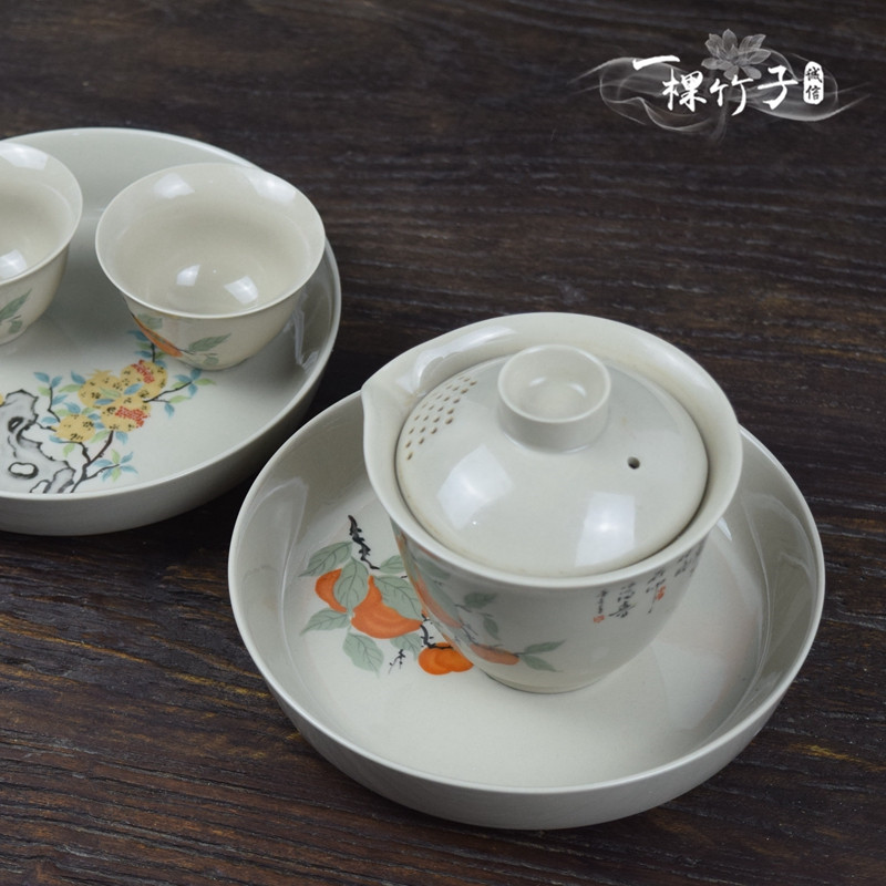 中国风茶点盘茶室小果盘禅意中式干果点心碟子陶瓷托盘草木灰壶承