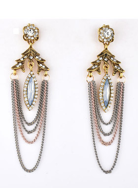 欧美复古简约金属流苏链条吊坠耳环春夏季百搭女耳坠长款耳饰批