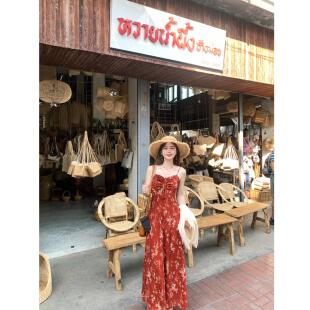 陈文文xenl【浪漫春日颂】春夏海边度假长裙红色碎花吊带连衣裙女