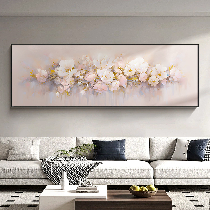 北欧风牡丹花油画沙发背景墙装饰画客厅挂画简约轻奢卧室壁画图片