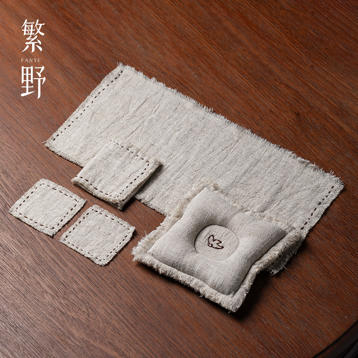 日式棉麻刺子绣干泡茶席杯垫茶巾图片