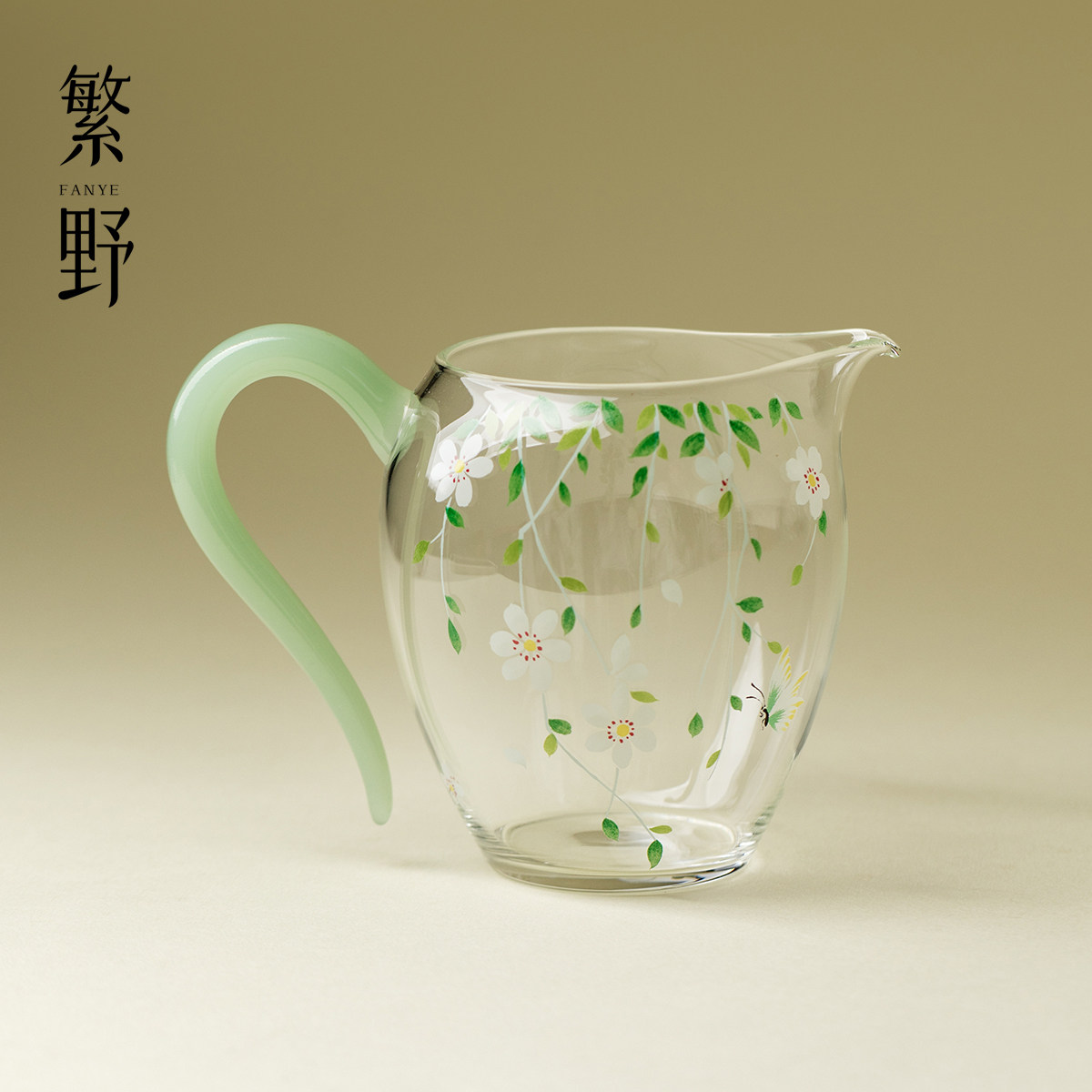 繁野梨花高硼硅玻璃公道杯带把手耐热高端手持茶海分茶器家用公杯图片