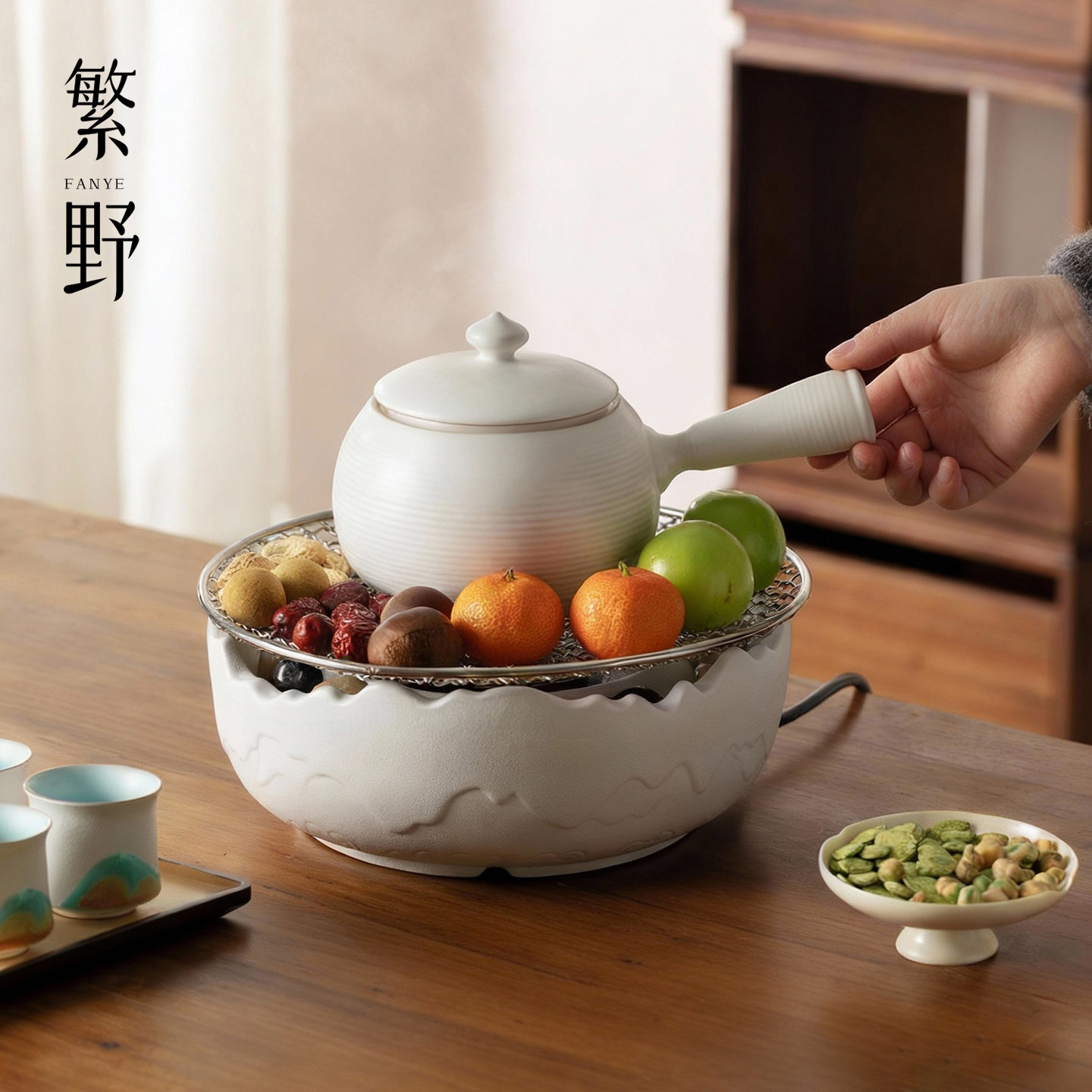 繁野山海罐罐侧把壶高档陶瓷白色电陶炉套装煮茶烤奶家用烤火茶炉,餐饮具,煮茶炉,淘宝优惠券,粉丝福利购,淘宝优惠卷