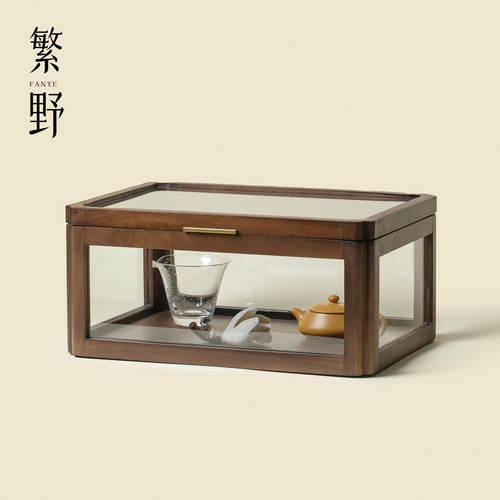 繁野核桃木玻璃茶桌面置物柜中式陈列展示柜家用收纳柜茶器储物柜