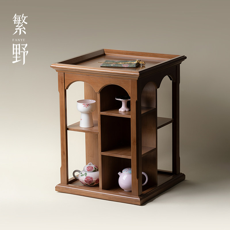 繁野 实木博古架桌面旋转茶具收纳架高档茶道置物架展示架落地架