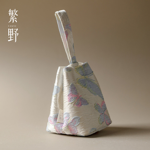 织锦刺子绣蝴蝶茶事包户外便携茶具手提收纳包内衬加厚防磕 繁野