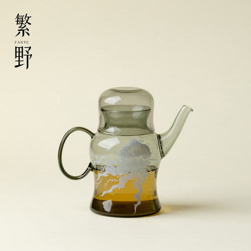 繁野烟灰月潋水母耐热玻璃小茶壶简易功夫茶具便携一壶一杯泡茶壶