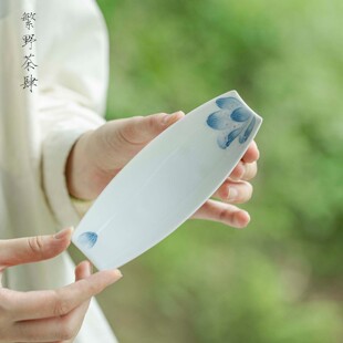 繁野有田烧手绘莲瓣茶则茶荷白瓷玉泥茶道零配茶艺醒茶荷取茶器