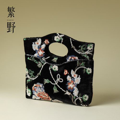 繁野 新中式丝绒花藤女士包包个性百搭手提包国风刺绣重工托特包